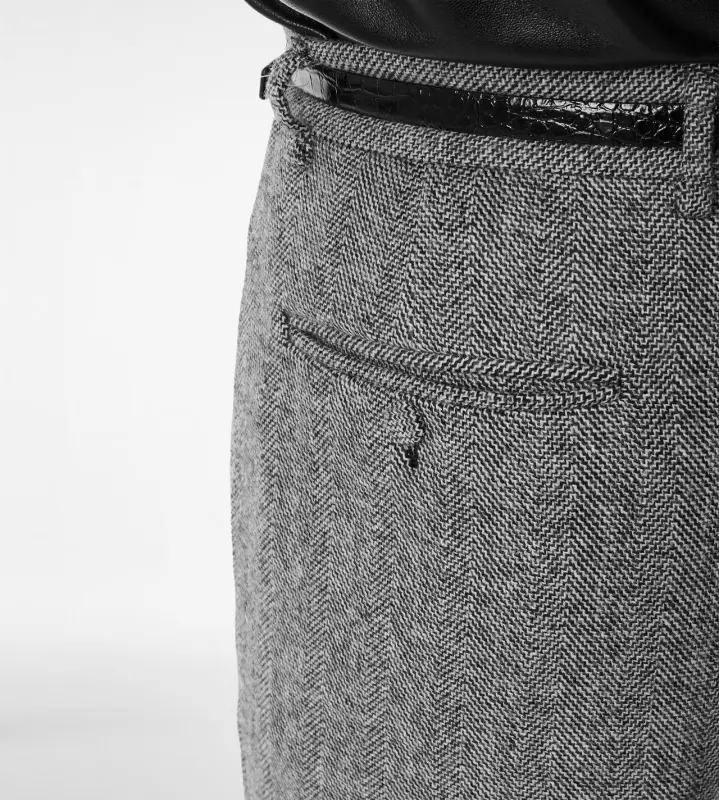SHARKSKIN HERRINGBONE DOUBLE SPLITTABLE PANT BLACK AND WHITE online